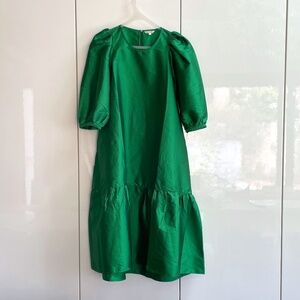 Ali Golden Kelly Green Peasant Dress in Taffeta NWOT